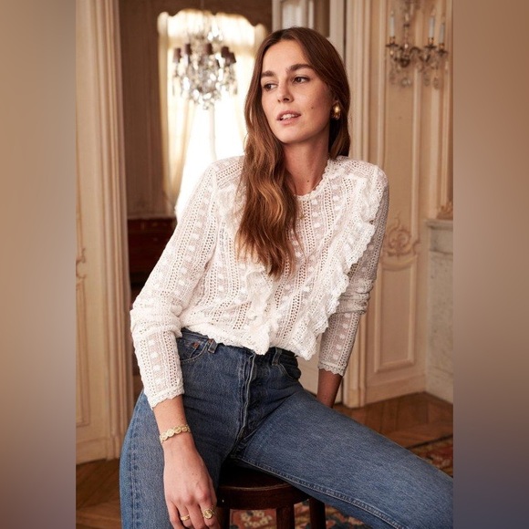 Sezane Madeleine Lace Blouse White - Picture 15 of 16